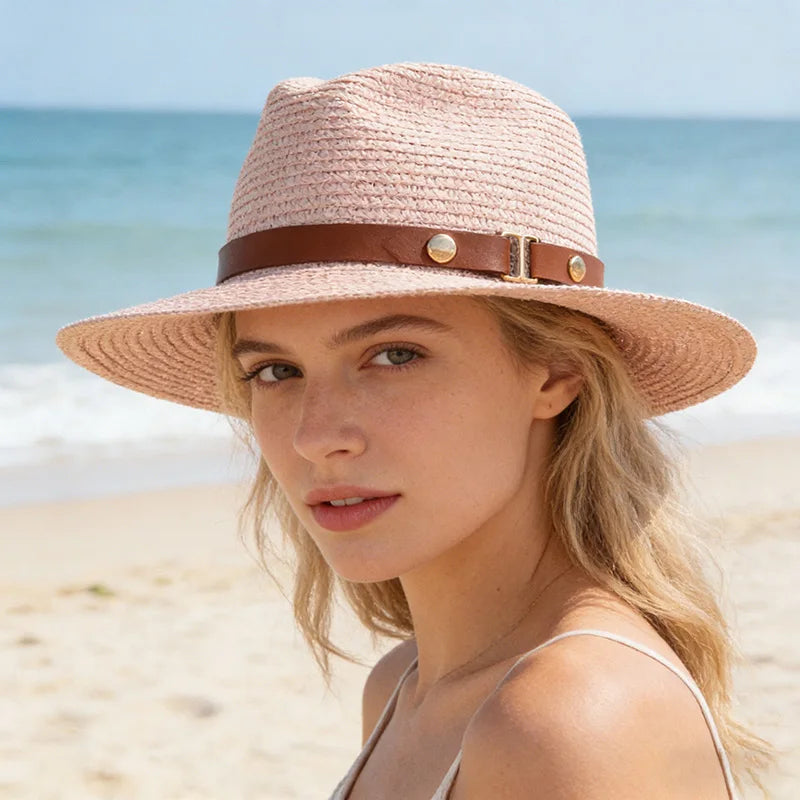 Damski słomkowy kapelusz letni – płaska główka, ochrona UV, plaża