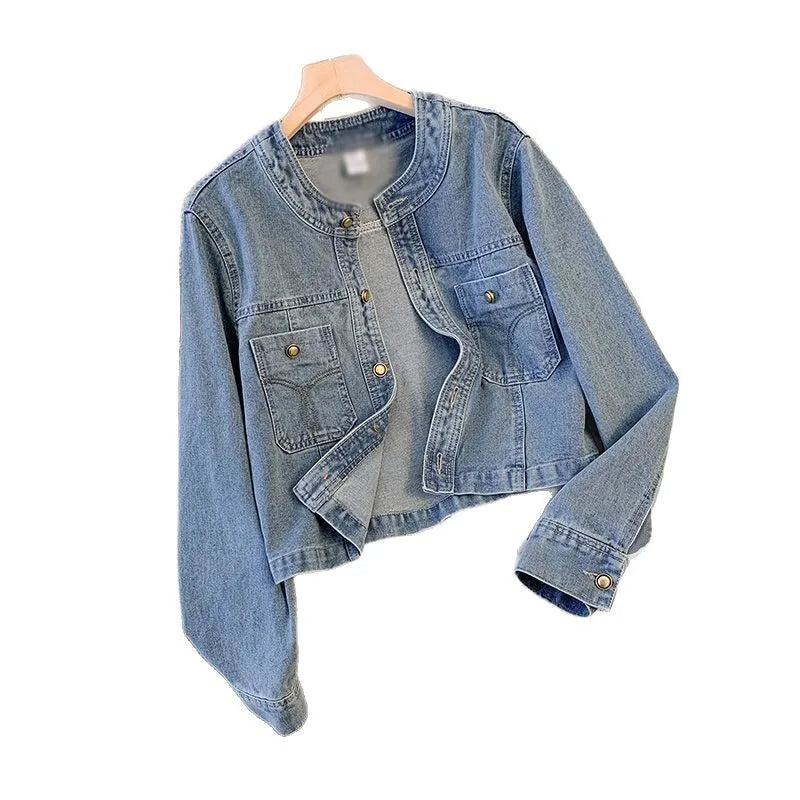 Krótka kurtka dżinsowa vintage – przetarta, klasyczna, wiosna/jesień