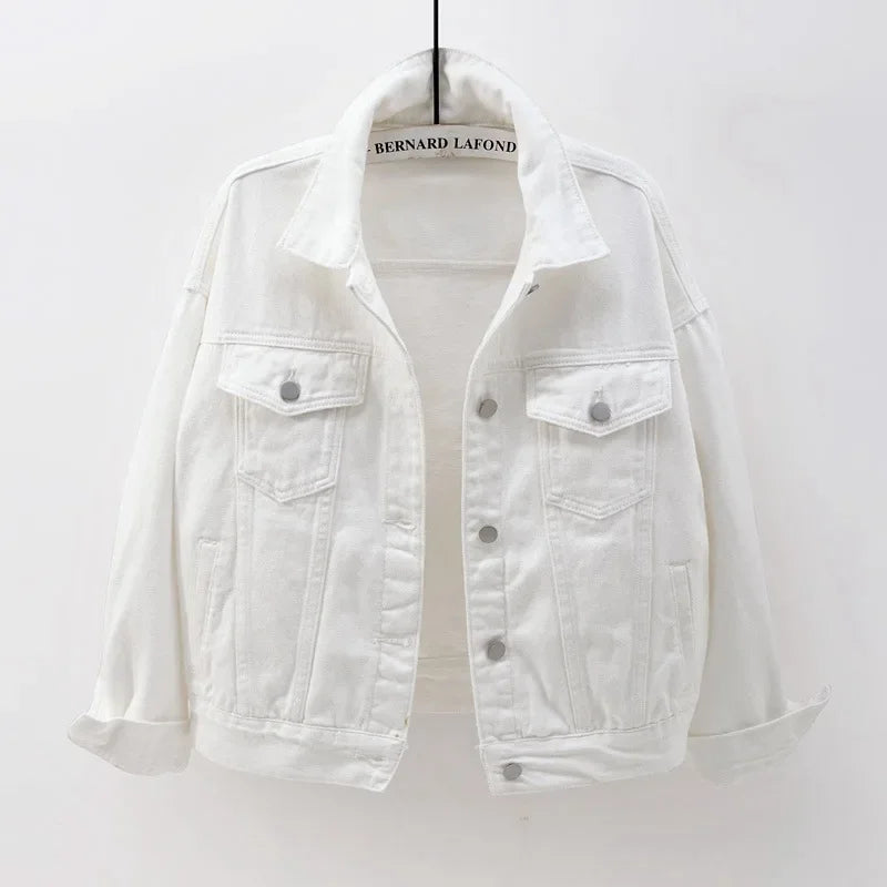 Klasyczna kurtka dżinsowa boyfriend – oversize, kolorowa, luźna — niebieska — Kurtki — EldoradoShop