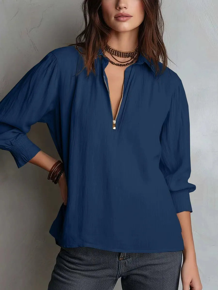 Lniana koszula oversize z zamkiem – damska, letnia — Koszule — EldoradoShop