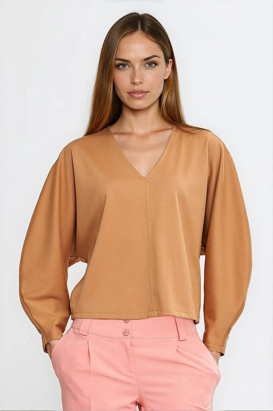 Bluzka oversize z balonowymi rękawami B214 Carmel - Nife