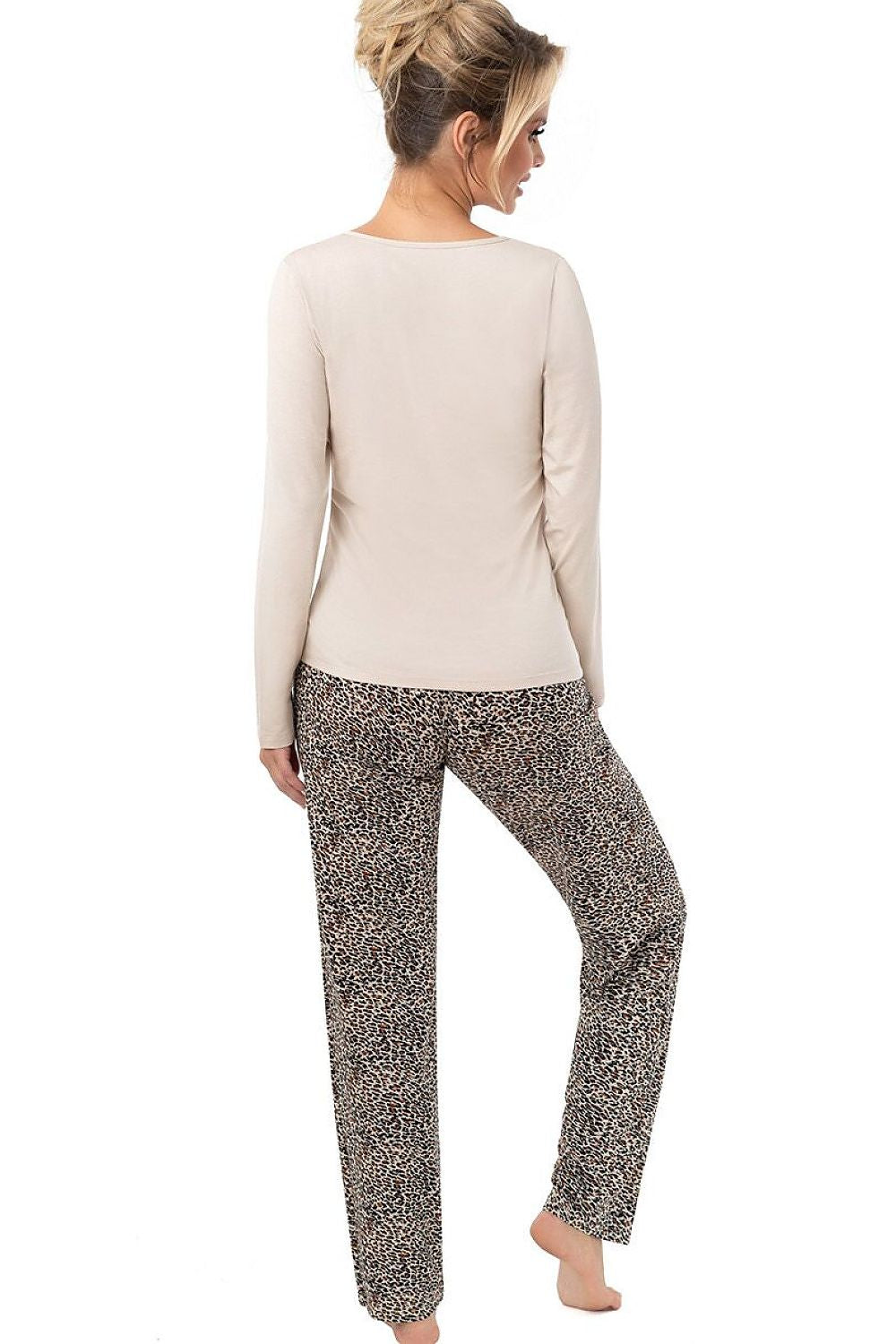 Piżama Damska Model Omari Long 217935 Beige/Panterka - Donna