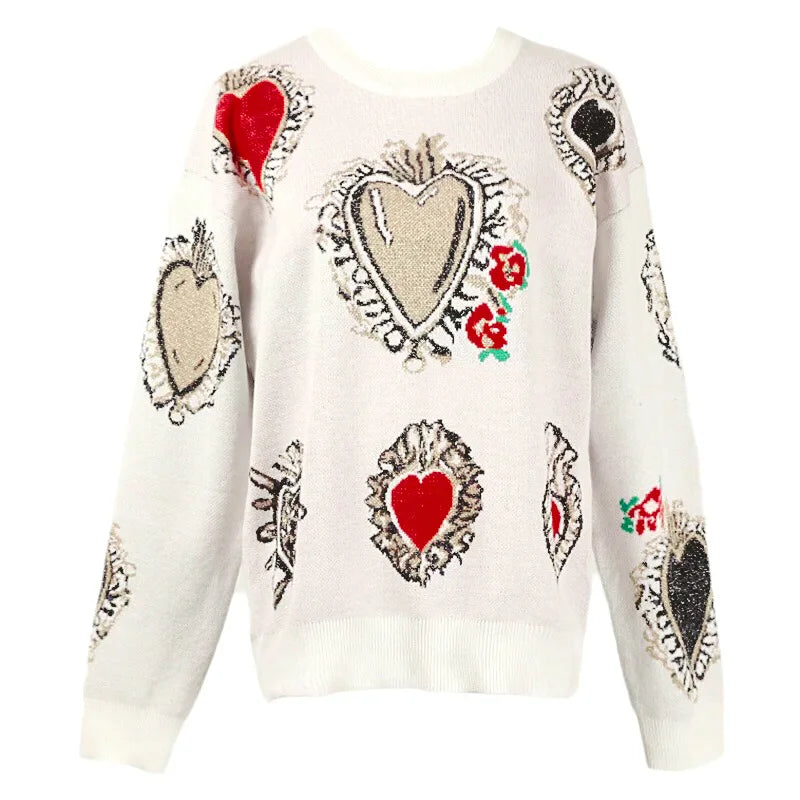 Sweter z haftem serca – romantyczny, kobiecy — Swetry — EldoradoShop