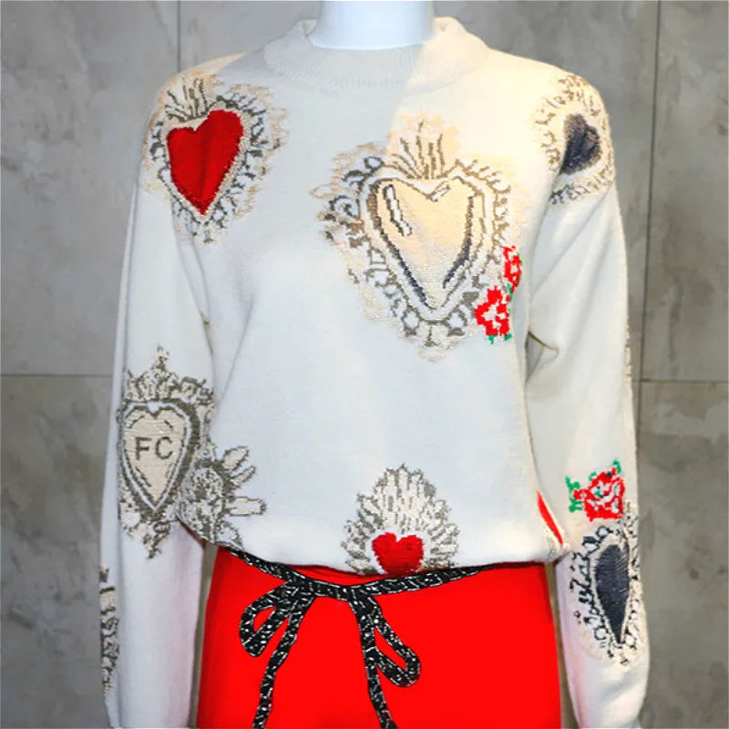 Sweter z haftem serca – romantyczny, kobiecy — Swetry — EldoradoShop