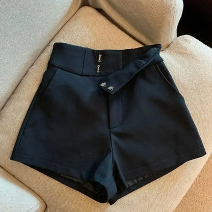 Czarne szorty damskie wysoki stan – Harajuku, slim fit, eleganckie — czarna — Szorty — EldoradoShop