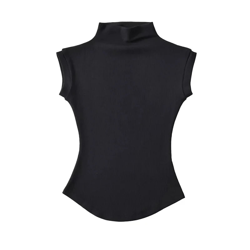 Damski top z golfem – bez rękawów, letni, slim — Topy — EldoradoShop
