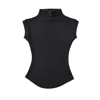 Damski top z golfem – bez rękawów, letni, slim — Topy — EldoradoShop