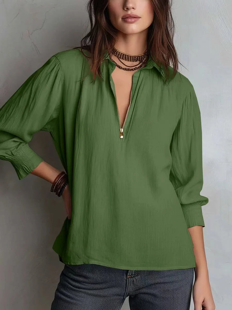 Lniana koszula oversize z zamkiem – damska, letnia — Koszule — EldoradoShop