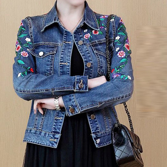 Haftowana kurtka dżinsowa krótka – koreański styl, elastyczna, slim 2026