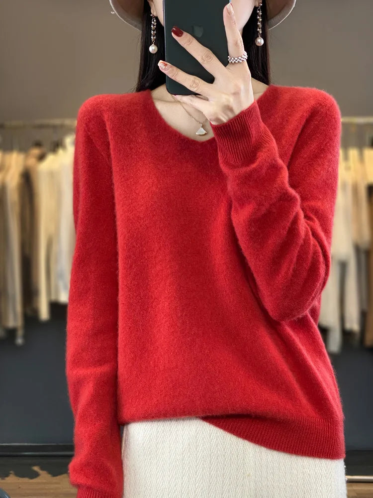 Kaszmirowy sweter merino V-neck – luksusowy — Swetry — EldoradoShop