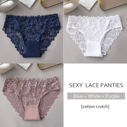 Koronkowe figi damskie – zestaw 3 szt., haftowane — Bielizna — EldoradoShop