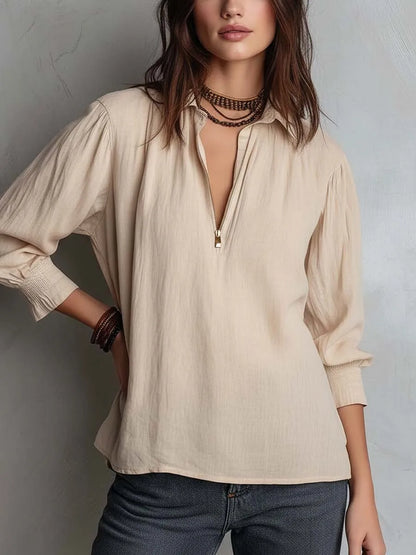 Lniana koszula oversize z zamkiem – damska, letnia — Koszule — EldoradoShop