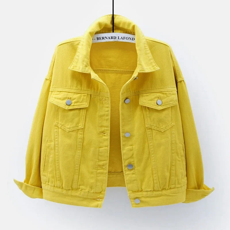 Klasyczna kurtka dżinsowa boyfriend – oversize, kolorowa, luźna — niebieska — Kurtki — EldoradoShop