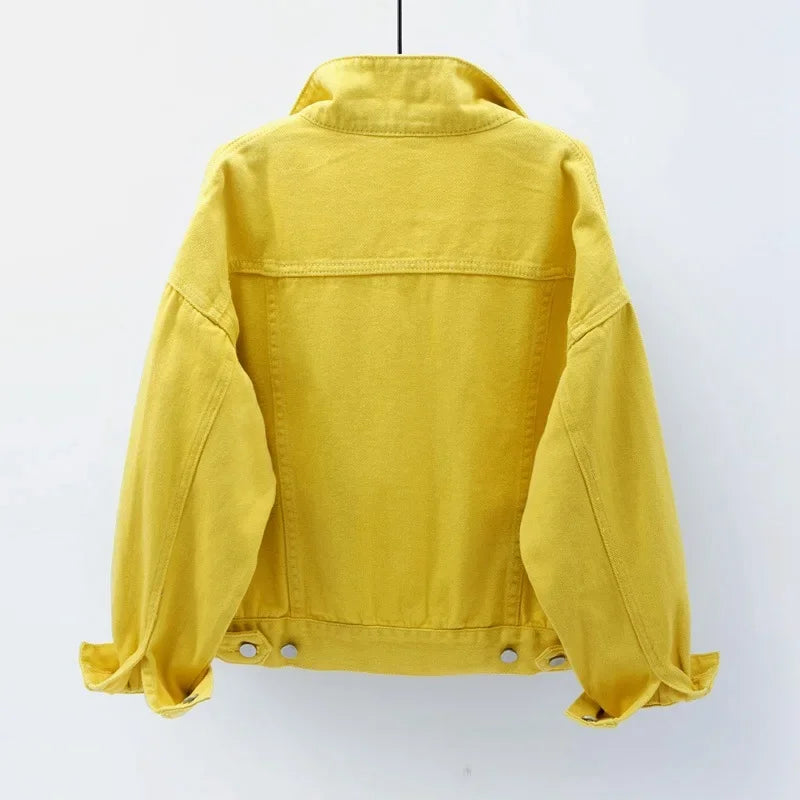 Klasyczna kurtka dżinsowa boyfriend – oversize, kolorowa, luźna — niebieska — Kurtki — EldoradoShop