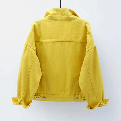 Klasyczna kurtka dżinsowa boyfriend – oversize, kolorowa, luźna — niebieska — Kurtki — EldoradoShop