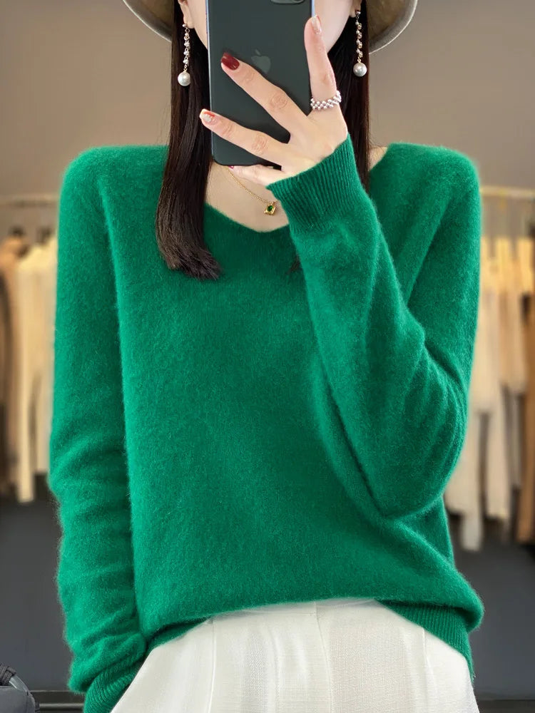 Kaszmirowy sweter merino V-neck – luksusowy — Swetry — EldoradoShop