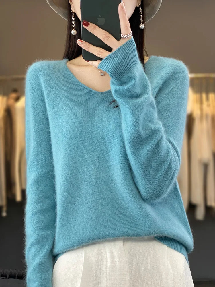 Kaszmirowy sweter merino V-neck – luksusowy