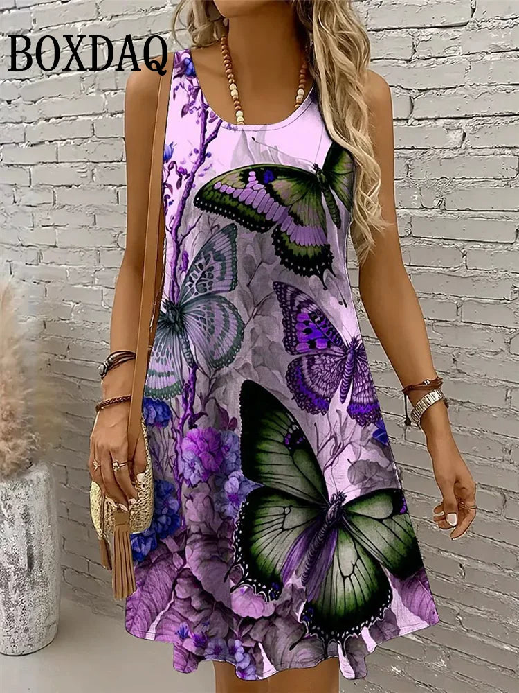 Letnia sukienka plażowa – motyle, 3D print, bez rękawów — Sukienka — EldoradoShop