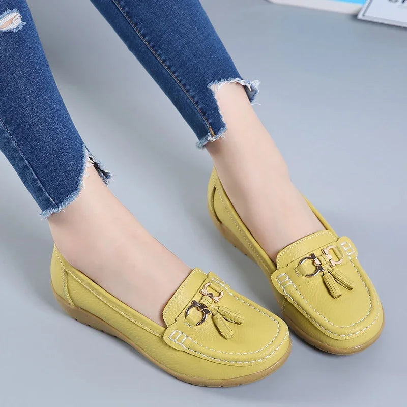 Damskie mokasyny slip-on – baleriny, casual, wygodne, płaskie — czarna — Obuwie — EldoradoShop