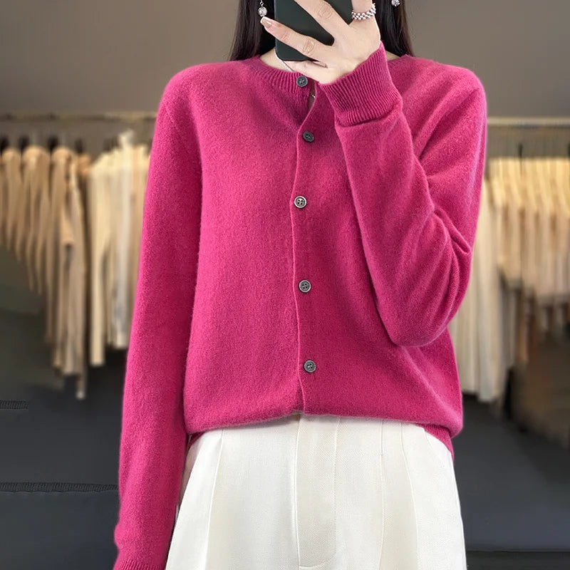 Kardigan merino 100% – zapinany, kobiecy, podstawowy