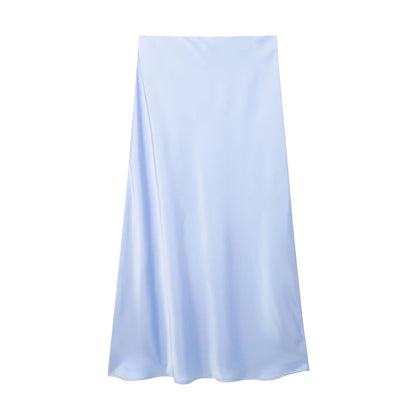Satynowa spódnica midi Willshela – czarna, wysoki stan — czarna — Spódnice — EldoradoShop