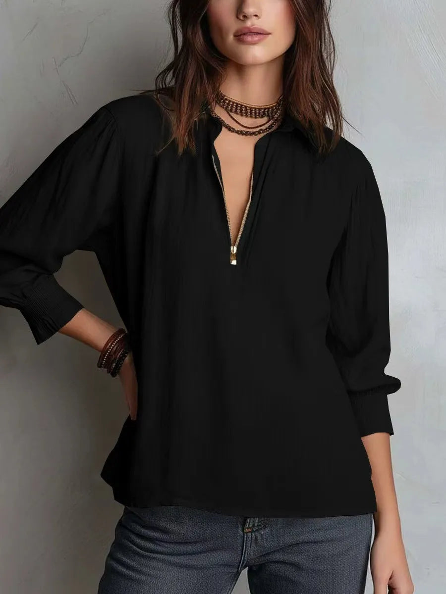 Lniana koszula oversize z zamkiem – damska, letnia — Koszule — EldoradoShop