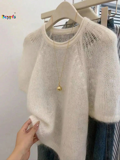 Krótki sweter ażurowy – letni, wiosenny — Swetry — EldoradoShop