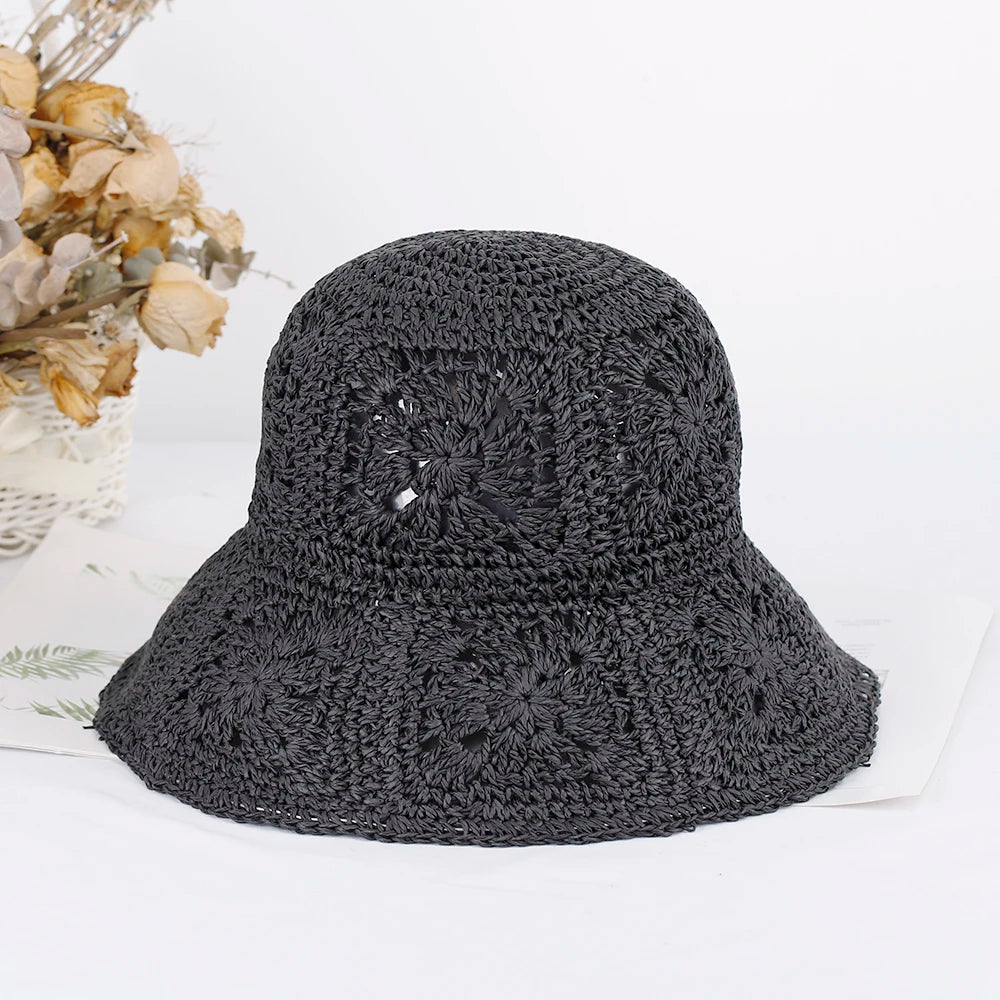 Słomkowy kapelusz damski – szydełkowy, ochrona UV, składany — Nakrycia głowy — EldoradoShop
