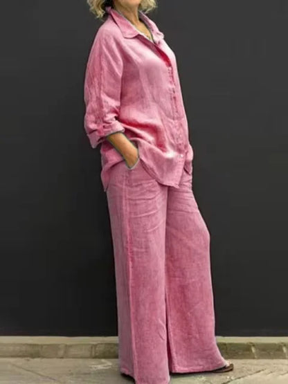Komplet lniana koszula + spodnie – casual, 2 szt.