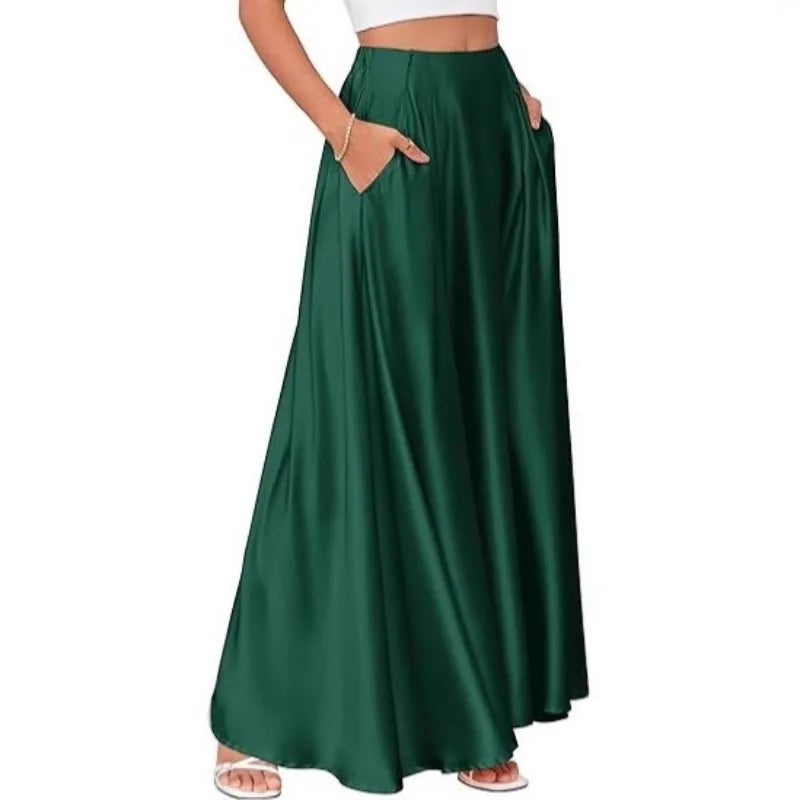 Satynowa maxi spódnica damska – z kieszeniami — Spódnice — EldoradoShop