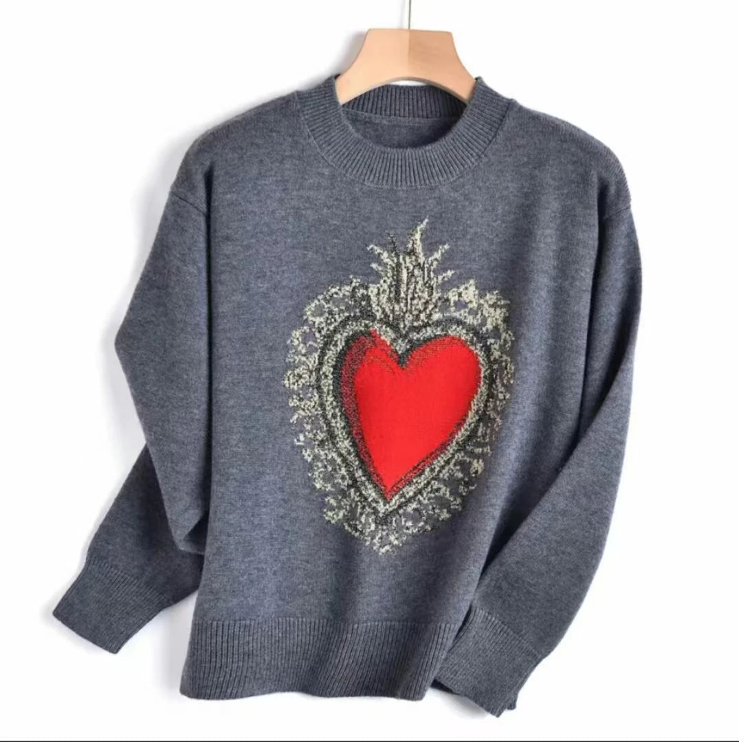 Sweter z haftem serca – romantyczny, kobiecy — Swetry — EldoradoShop