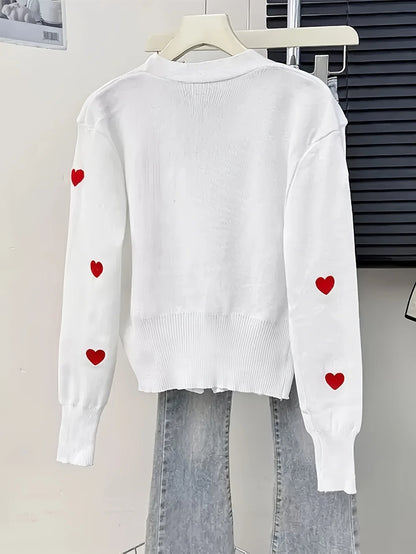 Kardigan z serduszkowymi guzikami – kobiecy, V-neck — Swetry — EldoradoShop