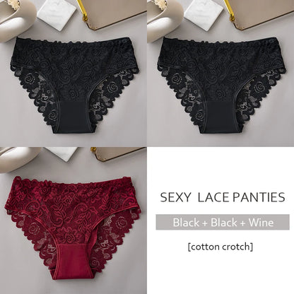 Koronkowe figi damskie – zestaw 3 szt., haftowane — Bielizna — EldoradoShop