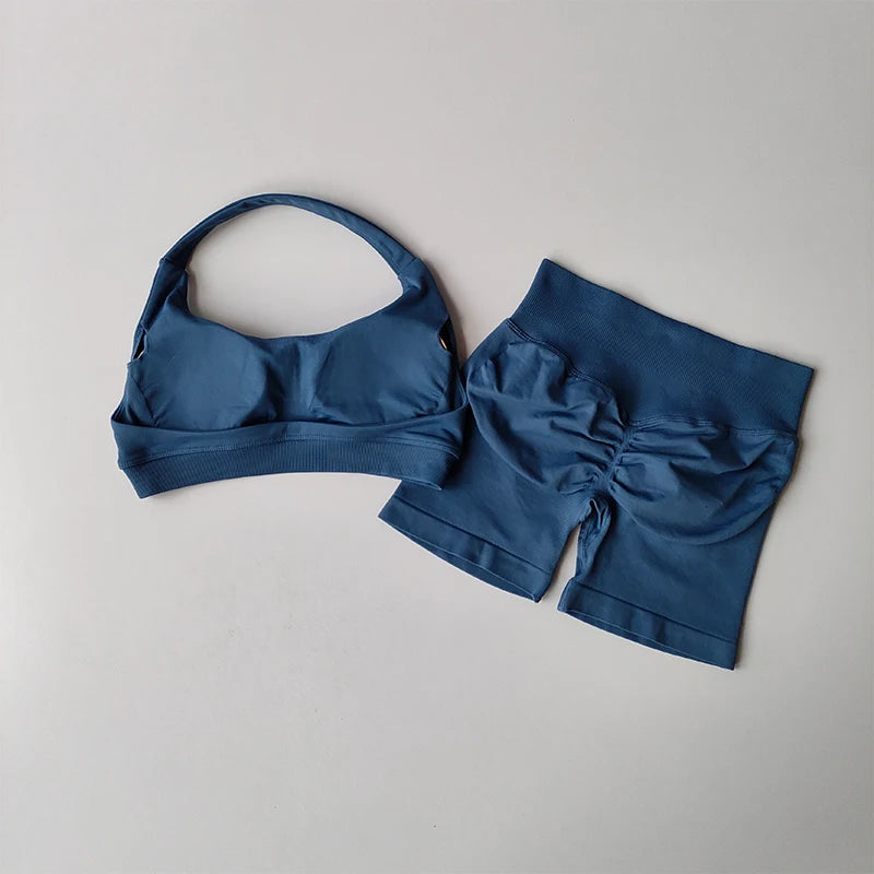 Sportowy komplet fitness – biustonosz i spodenki, wysoki stan — Szorty — EldoradoShop