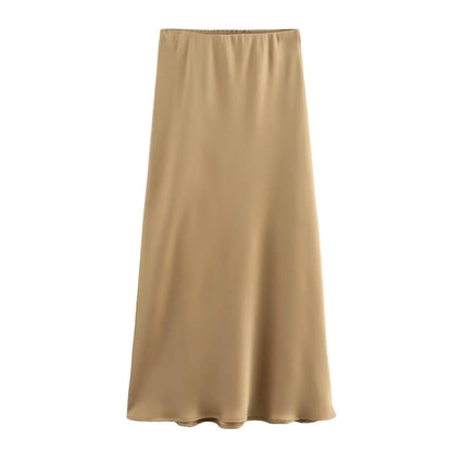 Satynowa spódnica midi Willshela – czarna, wysoki stan — czarna — Spódnice — EldoradoShop