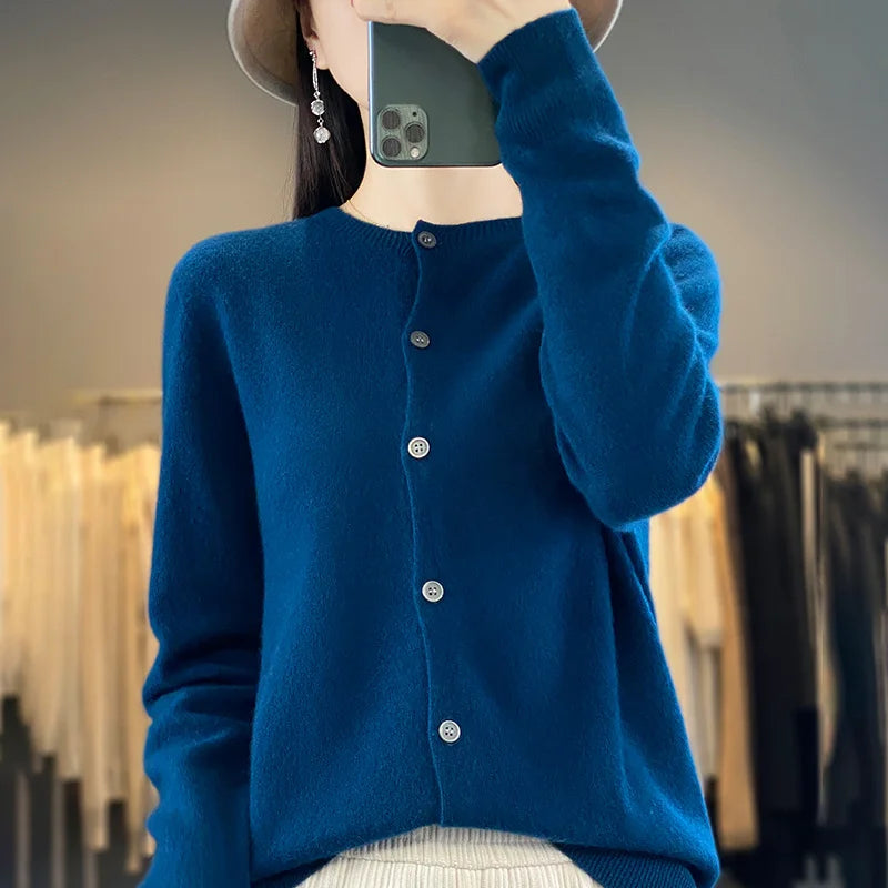 Kardigan merino 100% – zapinany, kobiecy, podstawowy
