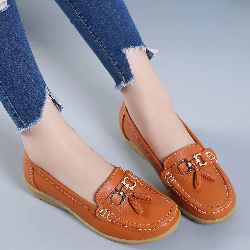 Damskie mokasyny slip-on – baleriny, casual, wygodne, płaskie — czarna — Obuwie — EldoradoShop