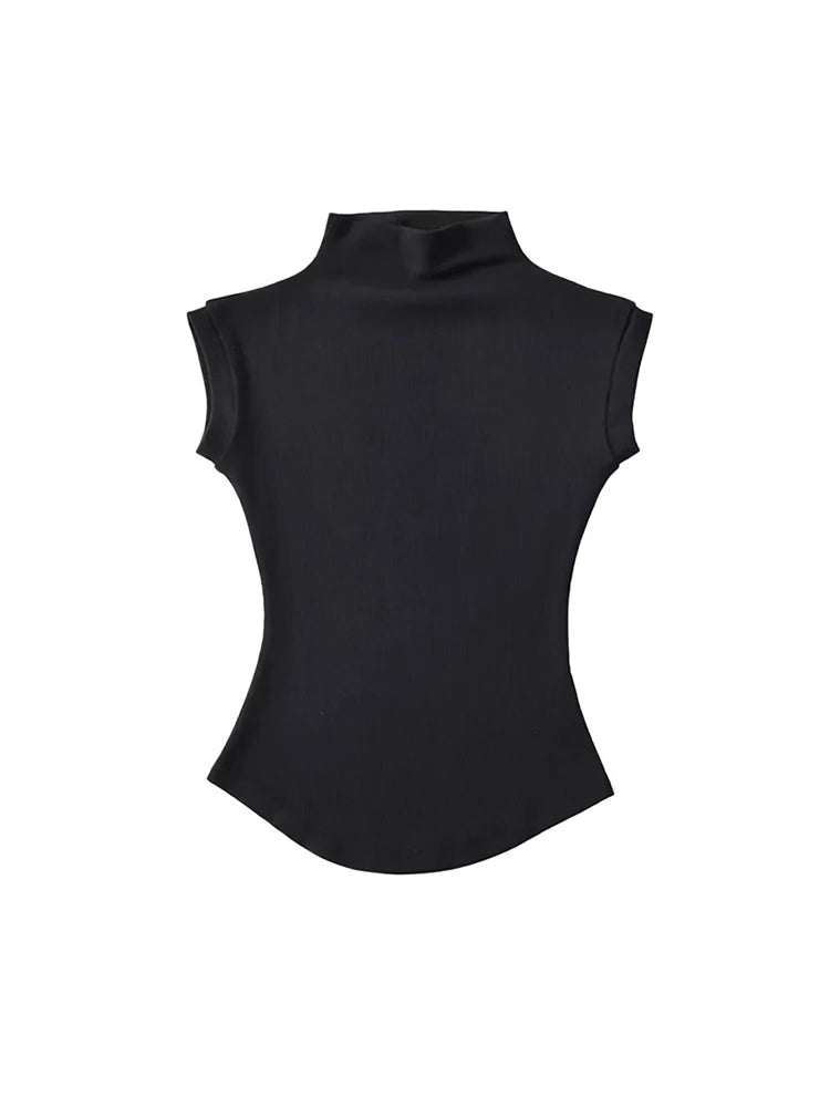 Damski top z golfem – bez rękawów, letni, slim — Topy — EldoradoShop