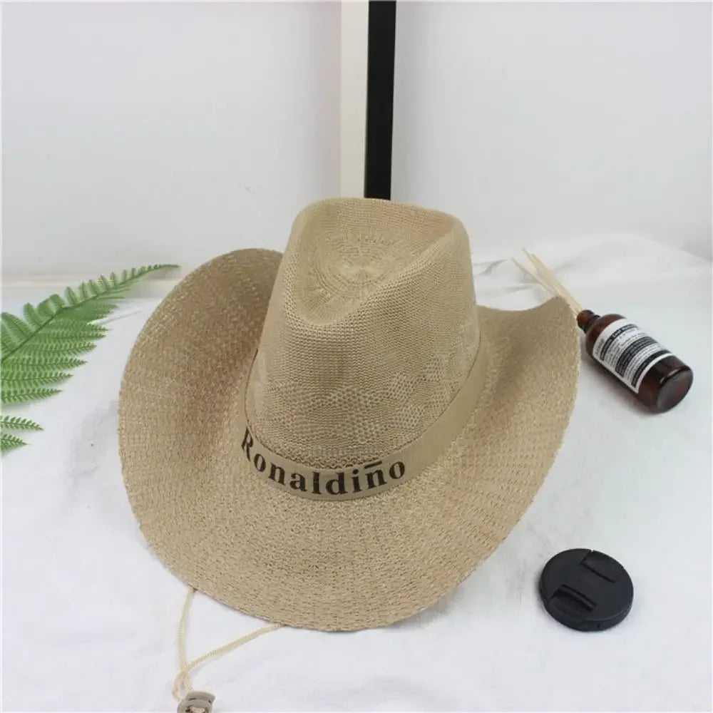 Słomkowy kapelusz kowbojski – unisex, szerokie rondo, UV