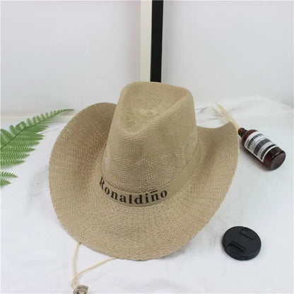 Słomkowy kapelusz kowbojski – unisex, szerokie rondo, UV