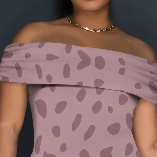 Sukienka maxi bodycon z odkrytymi ramionami – długa, wzory