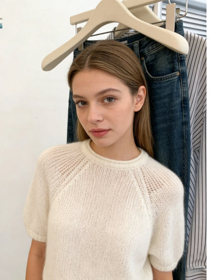 Krótki sweter ażurowy – letni, wiosenny — Swetry — EldoradoShop