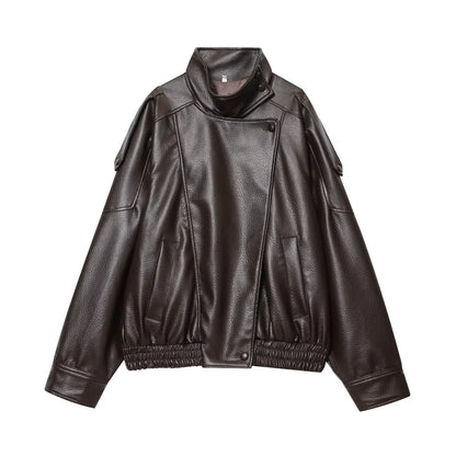 Czarna kurtka ze sztucznej skóry oversize – streetwear, jesień/zima 2026 — czarna — Kurtki — EldoradoShop