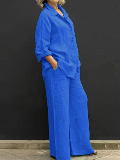 Komplet lniana koszula + spodnie – casual, 2 szt. — Koszule — EldoradoShop