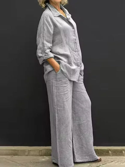 Komplet lniana koszula + spodnie – casual, 2 szt. — Koszule — EldoradoShop