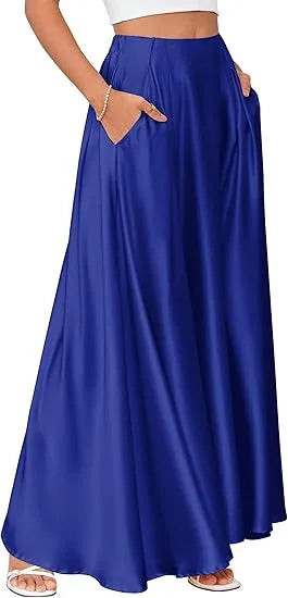 Satynowa maxi spódnica damska – z kieszeniami — Spódnice — EldoradoShop