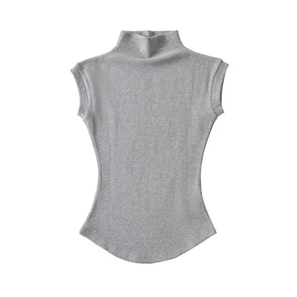 Damski top z golfem – bez rękawów, letni, slim — Topy — EldoradoShop
