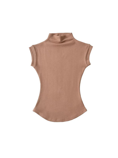 Damski top z golfem – bez rękawów, letni, slim — Topy — EldoradoShop