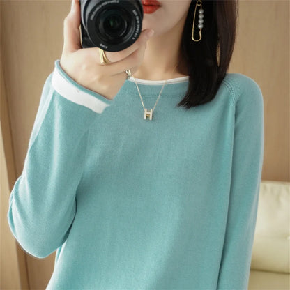 Bawełniany sweter kolorowy – wiosenny, okrągły dekolt — Swetry — EldoradoShop