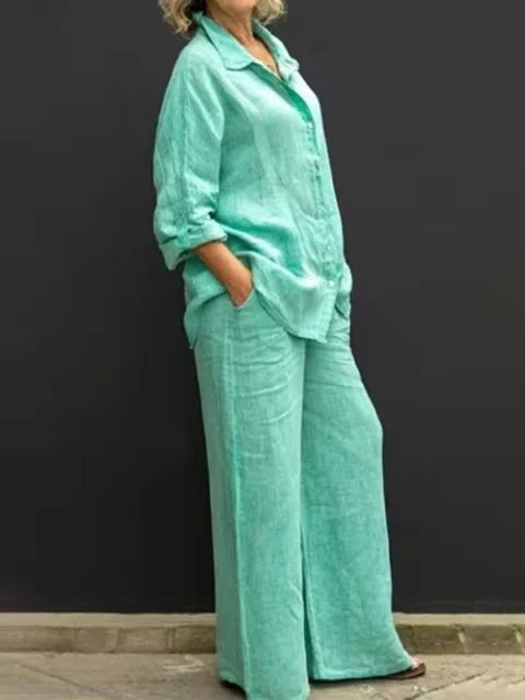 Komplet lniana koszula + spodnie – casual, 2 szt. — Koszule — EldoradoShop